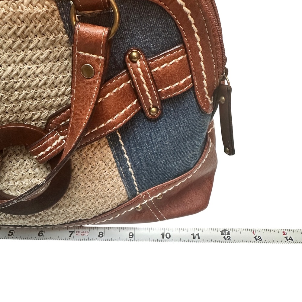 boc Small Handbag Shoulder Denim Faux Leather Woven Tan Western Boho - Picture 12 of 14